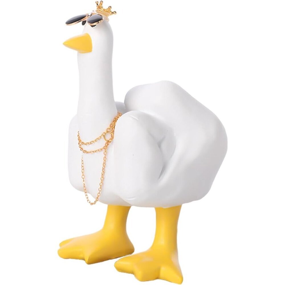 Funny Resin Duck Statue with Crown and Glasses White Yellow Desk Office Decor